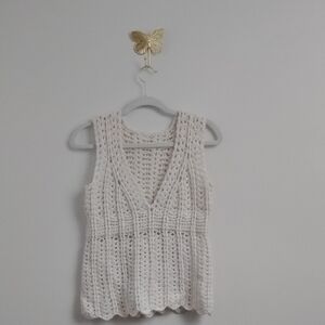 Elegant Cream Tank Sweater Crochet Kniy Women’s Sleeveless Top Feminine